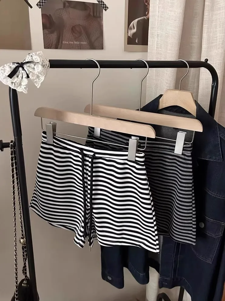 

Женские повседневные брюки Laid-ba Sle с высокой талией, в полоску, на шнурке, свободные, широкие, летние, универсальные, для работы и отдыха