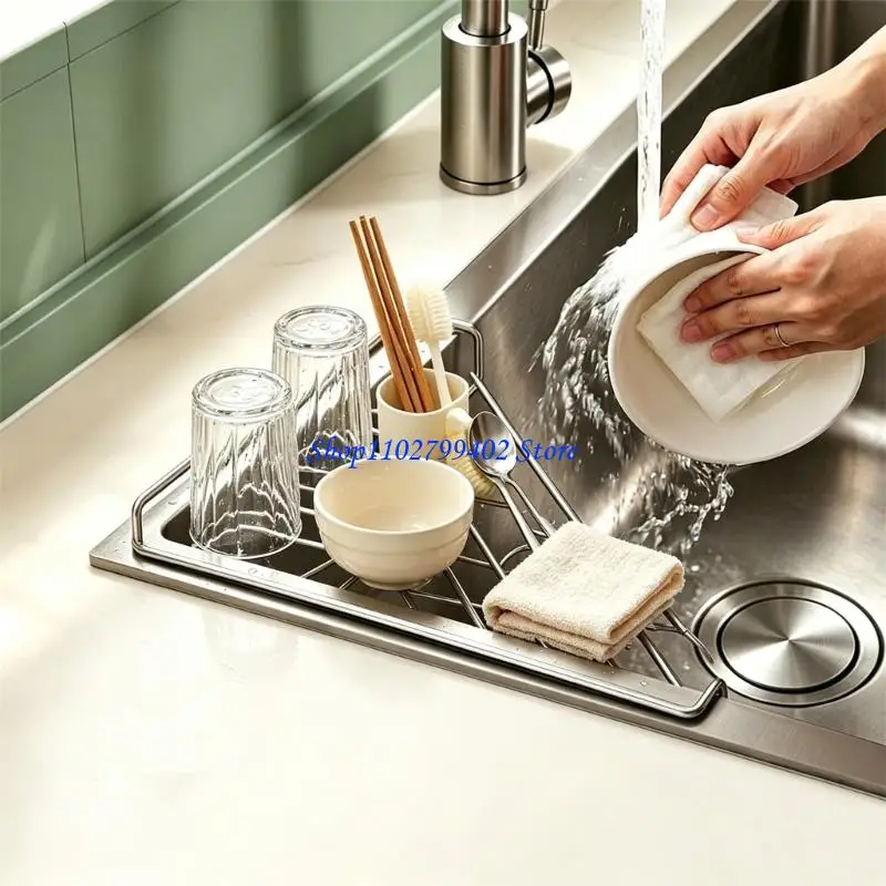 547F Kitchen Sink Corner Organizers Drying Rack with Stainless Steel Draining Shelf