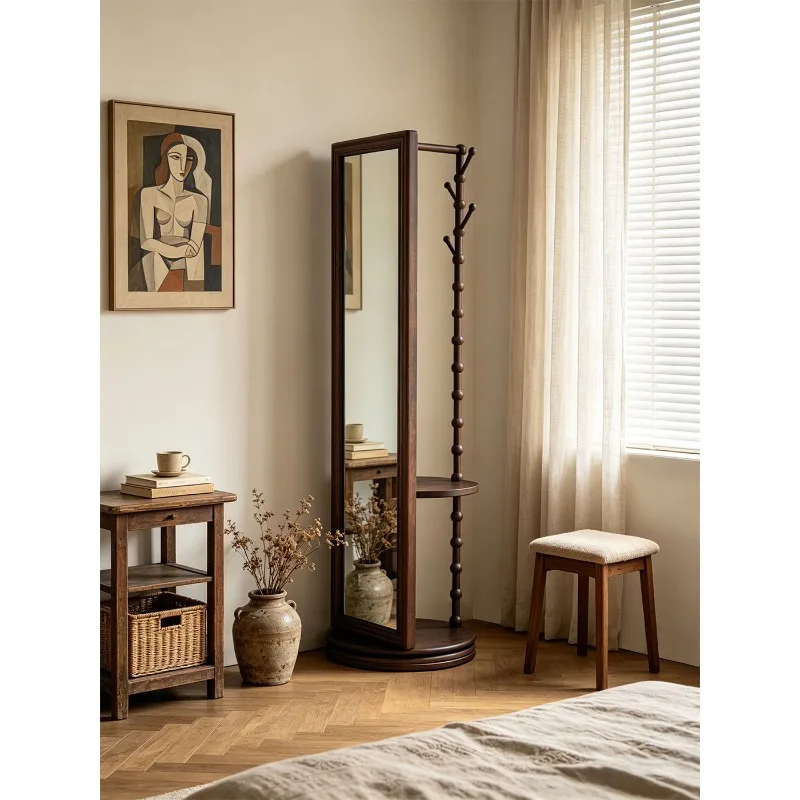 Rotating retro carved solid wood frame dressing bedroom rotating floor home fitting