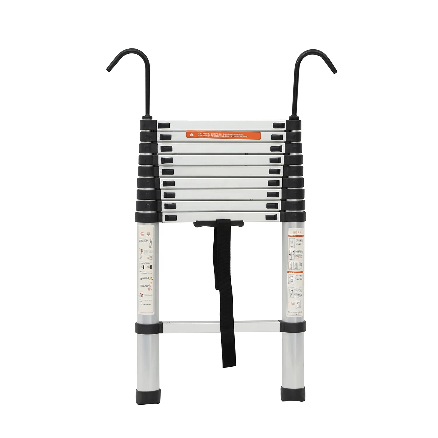 미끄럼 방지 발과 후크가 있는 텔레스코픽 사다리, 높이 조절 가능 접이식 사다리, 카라반, 다락방, 실내 및 실외용