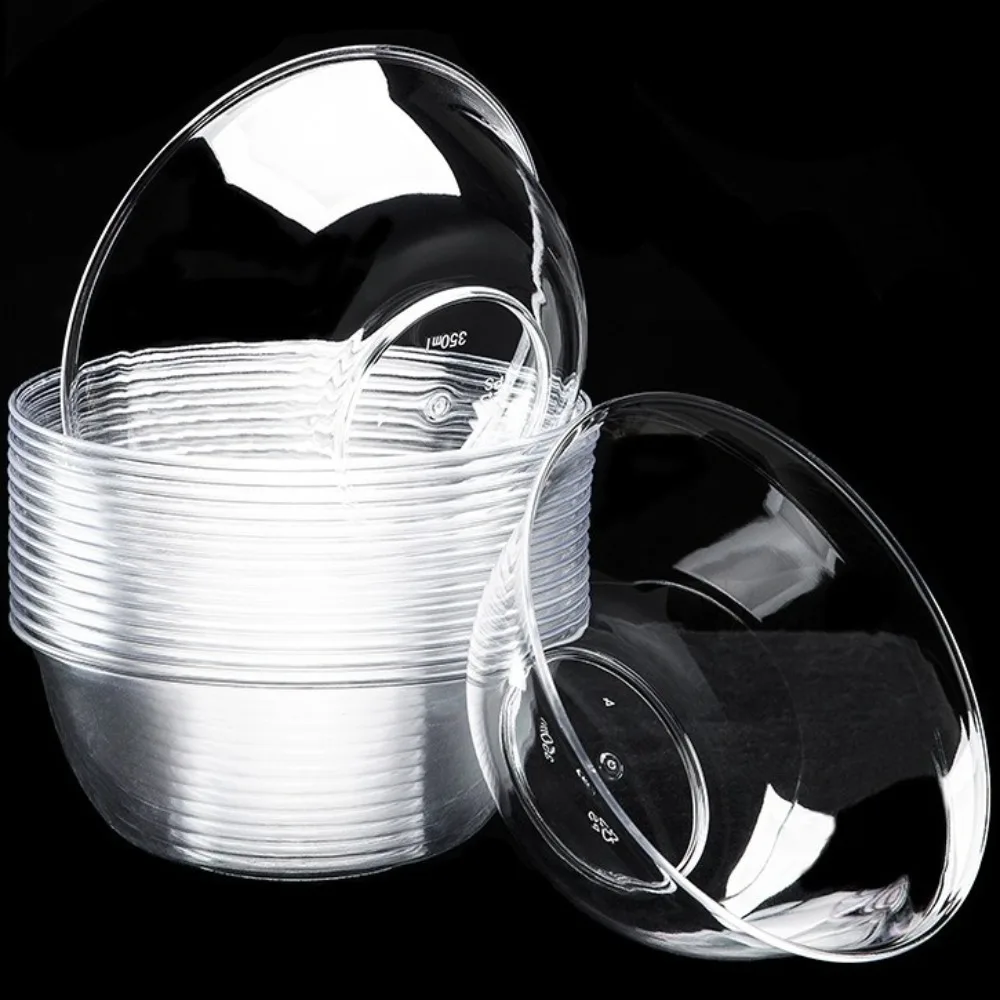 25PCS Food Grade Plastic Disposable Lunch Bowl Thick Transparent Round Lunch Bowl Kitchen Accessories Soup Bowl