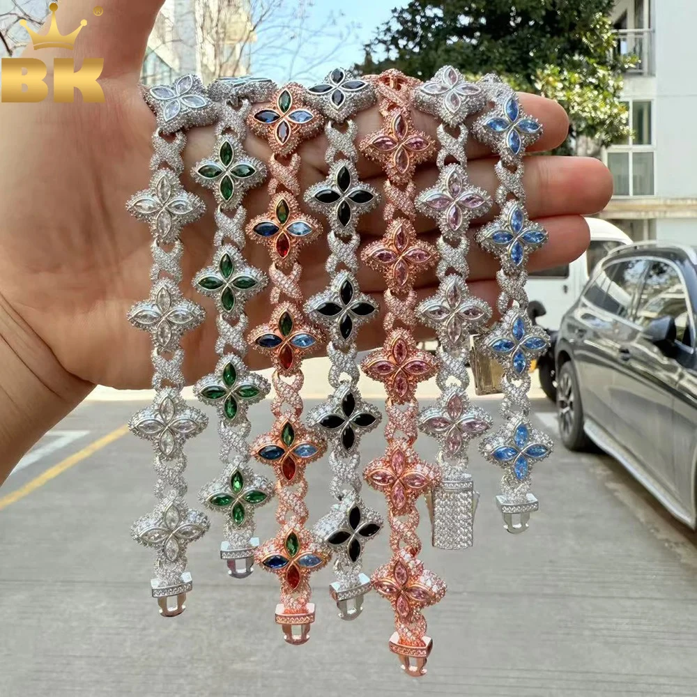 THE BLING KING Multi Color CZ Floral Inifinity Chain Bracelet Micro Paved Out 5A+ Cubic Zircon Clover Anklet Luxury Jewelry