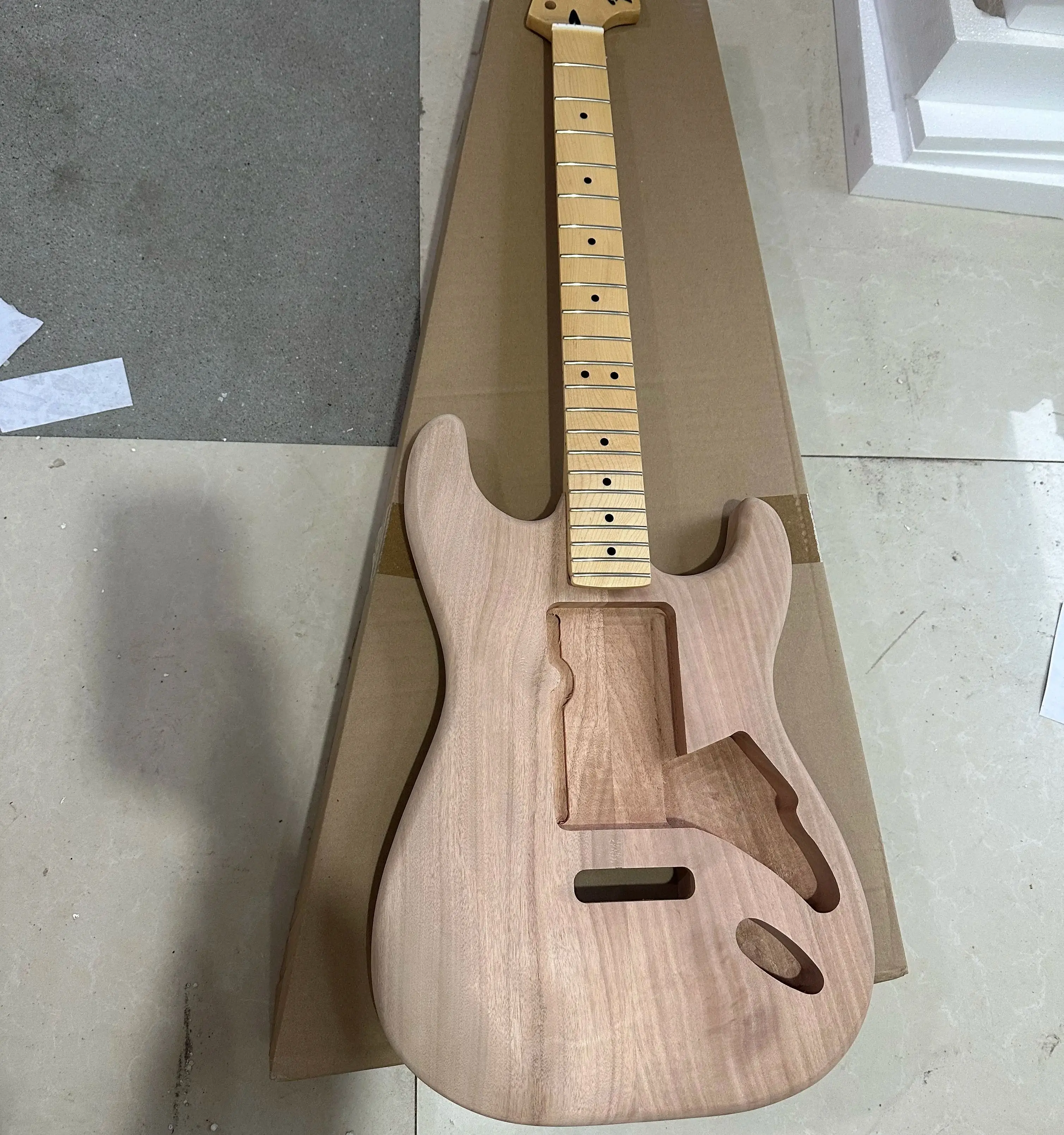 

A Set Unfinished 2 Pieces mahogany wood free diy st guitar body and maple neck big head real photos