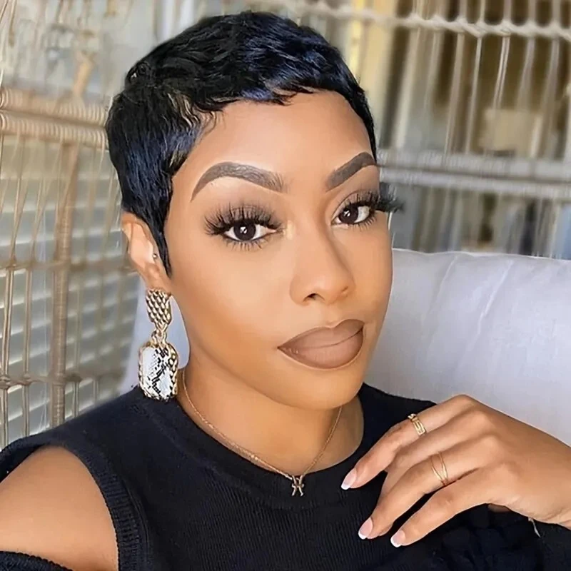 

Бразильские парики Remy Pixie Cut, короткие парики из натуральных волос, полностью машинное производство, парики из человеческих волос для чернокожих женщин