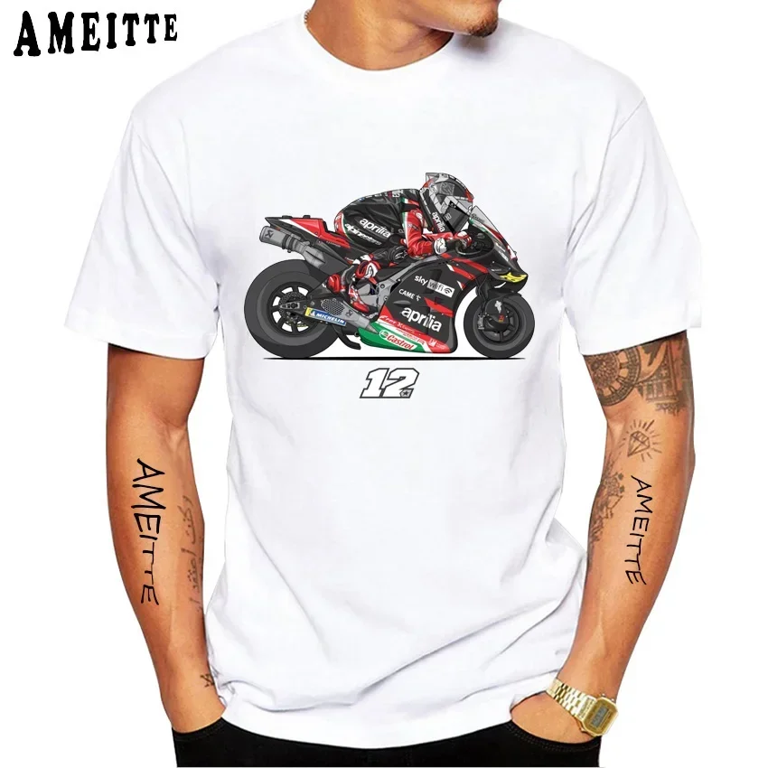 Maverick Viñales MVK 12 GP سباق ركوب تي شيرت الصيف الرجال قصيرة الأكمام الرياضة الصبي الهيب هوب بلايز بيضاء عادية دراجة نارية متسابق تيز #5