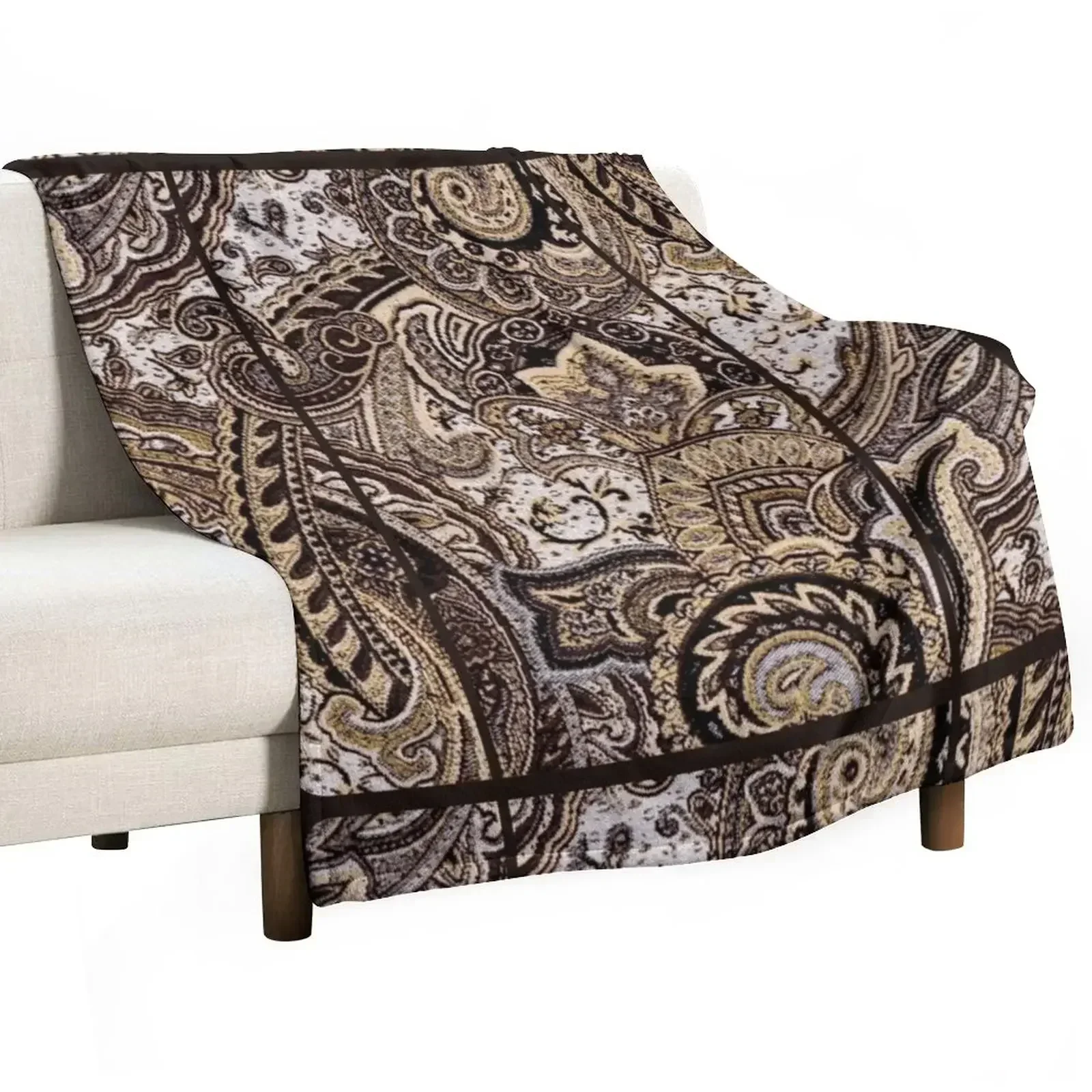 

Paisley Tan Brown White Black Abstract Textures Fabric Print Throw Blanket Plaid on the sofa Softest Blankets
