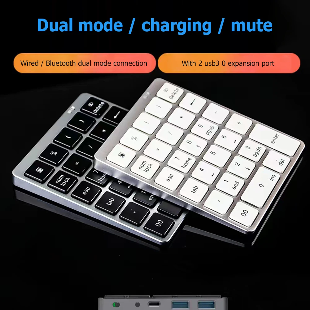 Keyboard Numerik Bluetooth 28 Tombol Keyboard Nirkabel Aloi Aluminium Portabel untuk Tablet PC Laptop Isi Ulang Numpad Digital