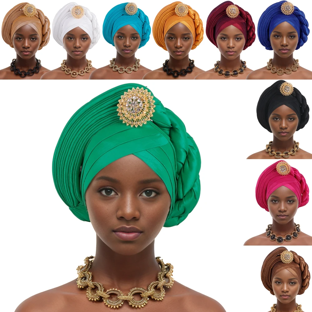 

Female Head Wraps Raw Headtie African Autogele Women's Turban Cap Nigeria Wedding Auto Geles Party Headpiece African Headwrap