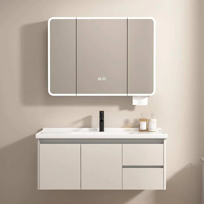 Cream wind, space aluminum honeycomb, bathroom cabinet, combination, ceramic, integrated, washstand
