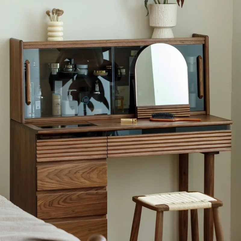 

Nordic simple all-solid wood makeup table Japanese black walnut bedroom household chest dresser integrated multi-function