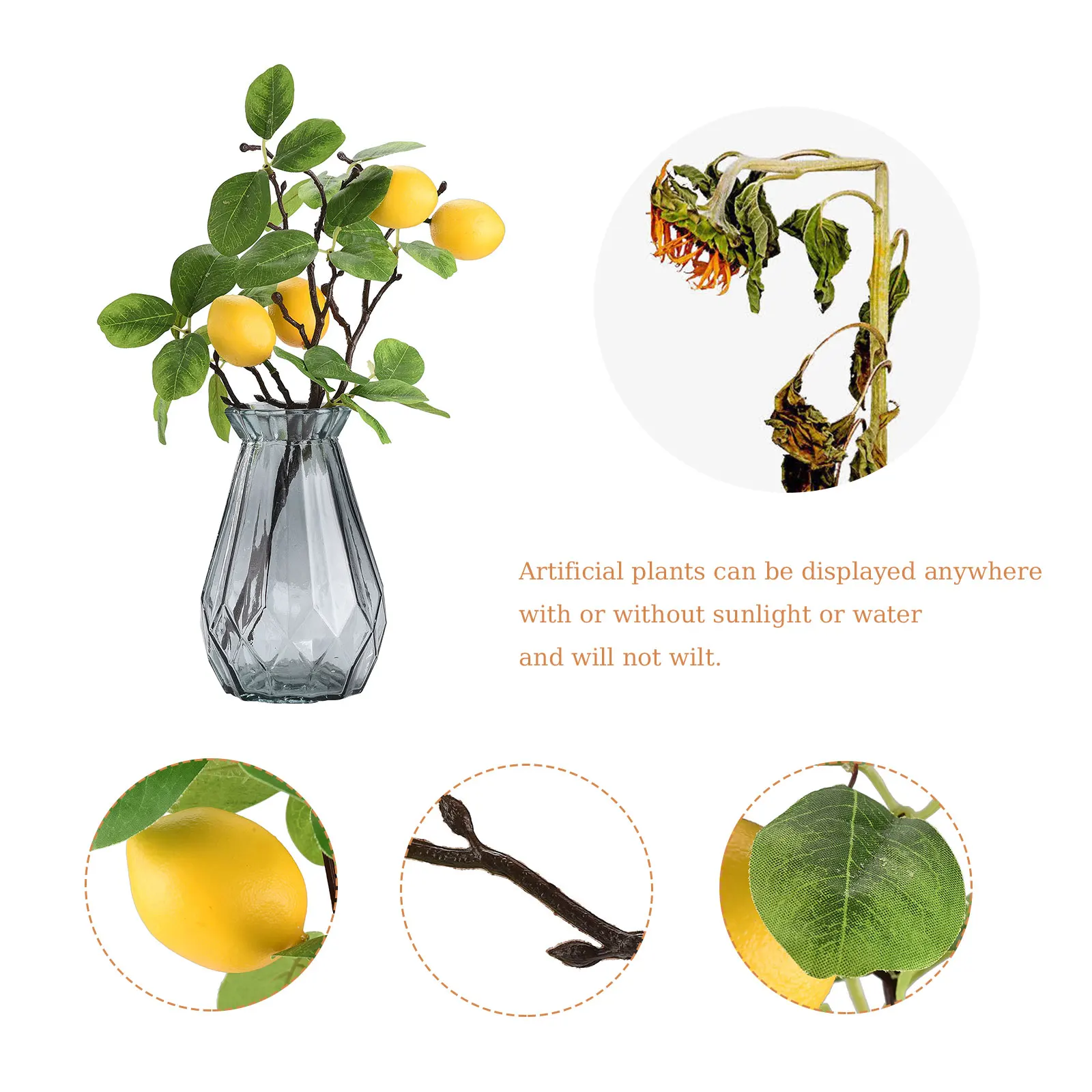 Artificial Lemon Fruit Green Leaves branch Imitation Plant Home Decor Wedding Party Props DIY Spring Wreaths Floral Arrangements