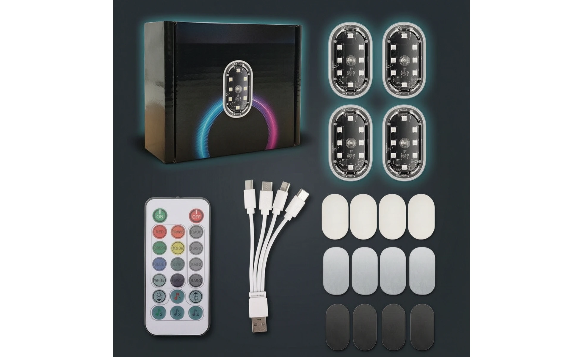 4 Pieces Car Ambient Light with Controller Adhesive Interior Ambient Lighting Kit LED Light Kit Dynamic Modes for Drivers