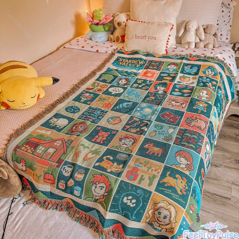 【Genuine】Stardew Valley Farmhouse Patchwork Quilted Throw for Sofa Bed Couch Living Room Home Decoration Lightweight Warm Soft