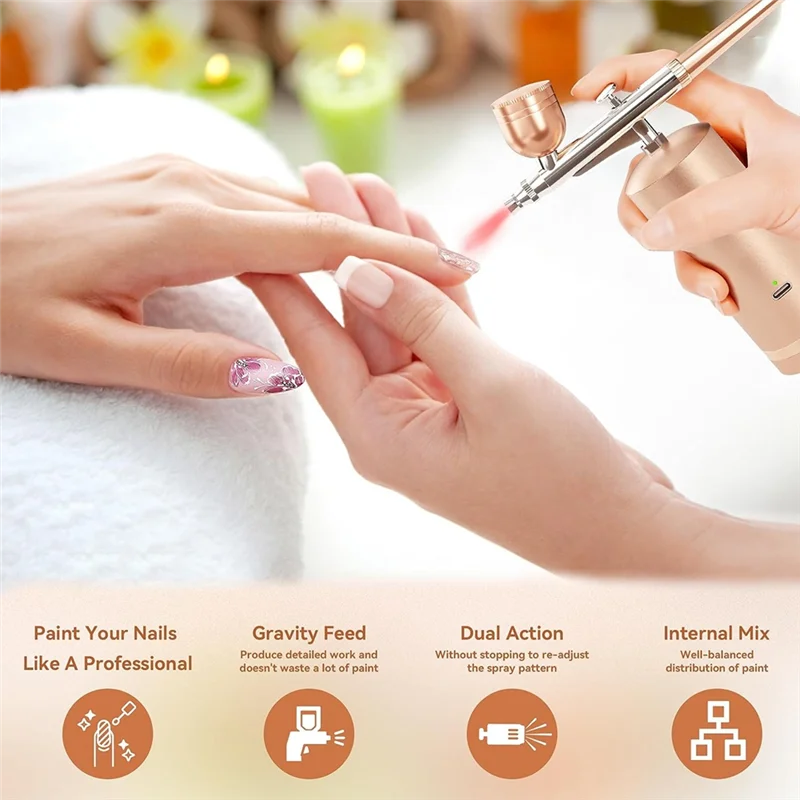 

A21R-Nail Airbrush Machine - Rechargeable Cordless Non-Clogging High-Pressure Air Brush Gun With 0.3Mm Nozzle