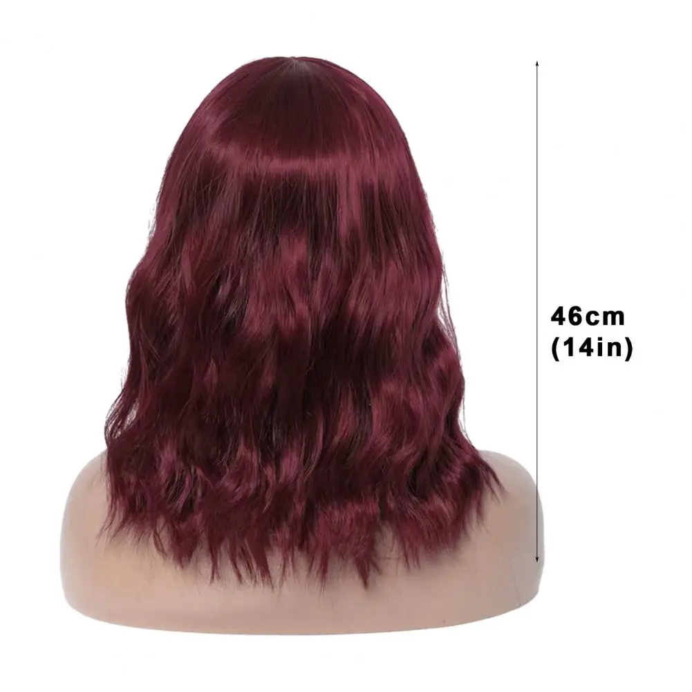 

36cm Curly Wig With Flat Bangs Water Wave Short Wig Fashion Women Heat-Resistant High Temperature Wire Bob Synthetic Party Wig