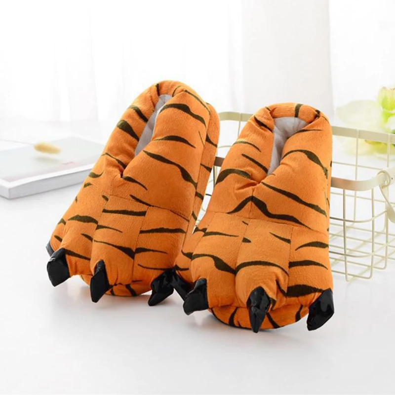 Chaussons de sol d'intérieur en peluche pour hommes et femmes, chaussures de patte mignonnes, griffe d'animal drôle, coordonnantes, douces, chaudes, unisexes, hiver, maison, Noël