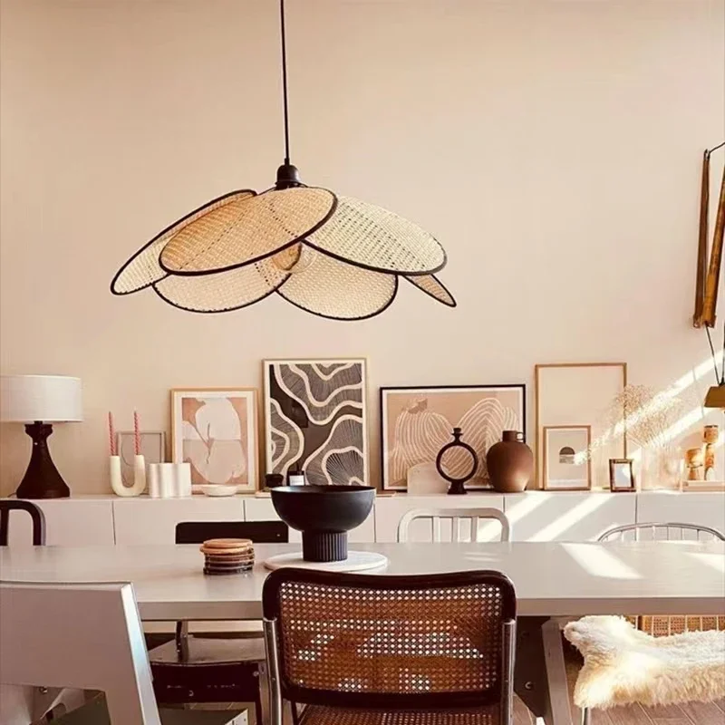 

Led Rattan Handmade Chandelier Japanese Modern Minimalist Dining Room Living Room Dining Room Bedroom Retro Decorative Lamp