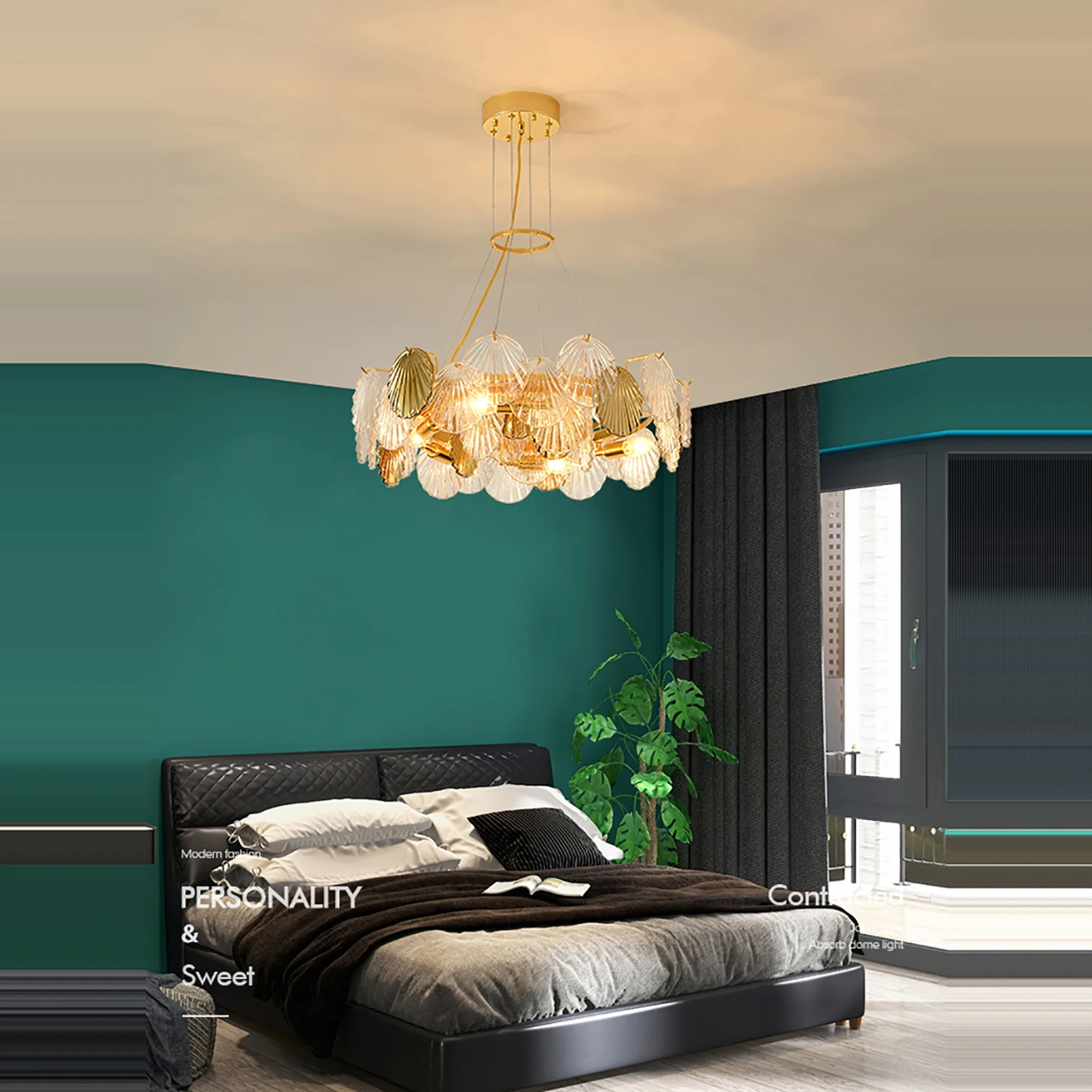 2025 New Shell Glass LED Ceiling Chandeliers Gold Home Decoration Hanging Lamps for Ceiling Modern for Living Room Decor Lustres