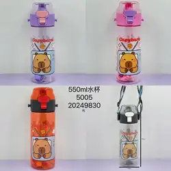 Capybara Cartoon 550ml Portable Large-capacity Water Bottle Sports Straw Cups Student Plastic Water Cups Drop-resistant Bottle