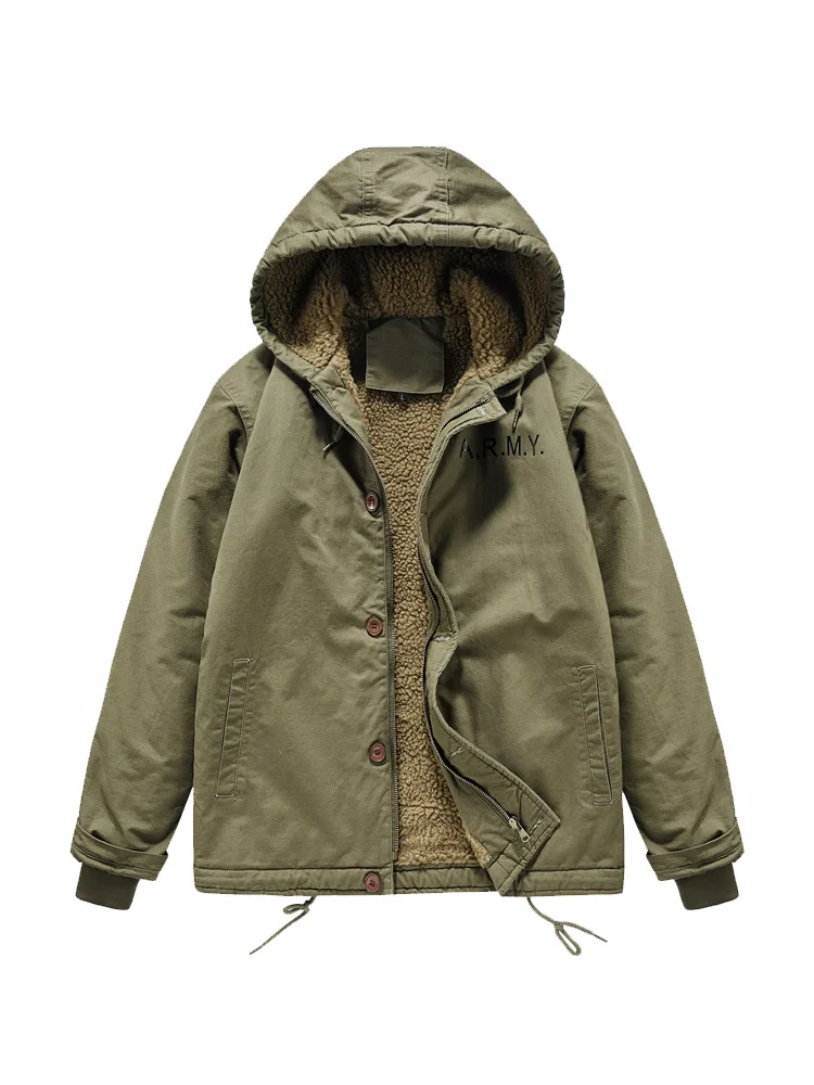 

Мужская зимняя верхняя одежда, повседневный ветрозащитный топ с капюшоном для улицы, свободный крой, утолщенная рабочая куртка на флисовой подкладке