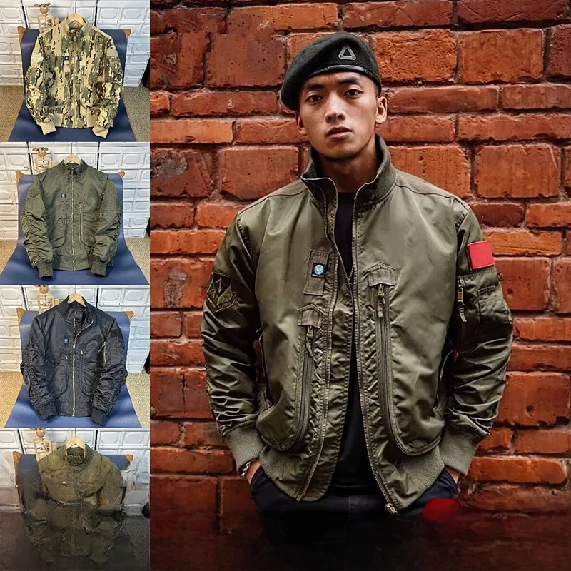 

Thiened Retro Nylon Metal MA Pilot Baseball Jaet Autumn Winter Men's Warmth Outerwear Cotton Clothes Coat Faion Urban