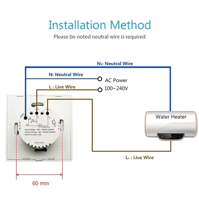 [NEW!A08R】 Tuya Standard Wifi Boiler Smart Switch 40A High Power Water Heater Switches Luxuray Glass Touch Timer Voice Control E