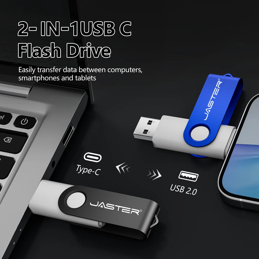 JASTER TYPE-C Regalo aziendale Chiavetta USB Memory Stick in metallo da 128 GB Chiavetta USB bianca da 64 GB Capacità reale da 32 GB Pendrive da 16 GB