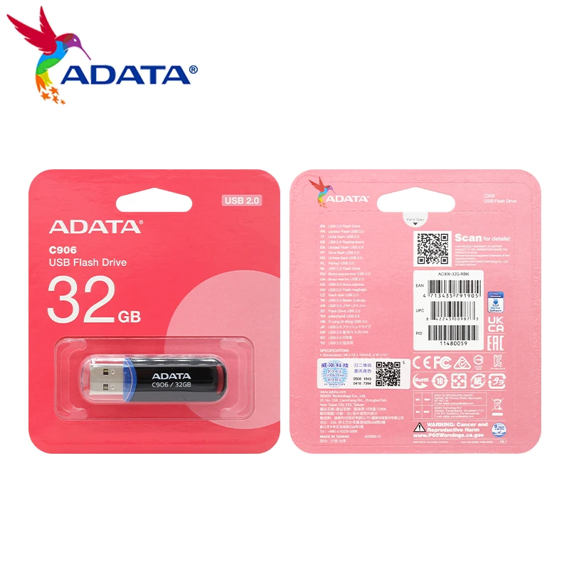 ADATA-Mini clé USB 100% noire C906, 8 Go 16 Go 32 Go 64 Go, clé USB 2.0 d'origine pour ordinateur de bureau et ordinateur portable