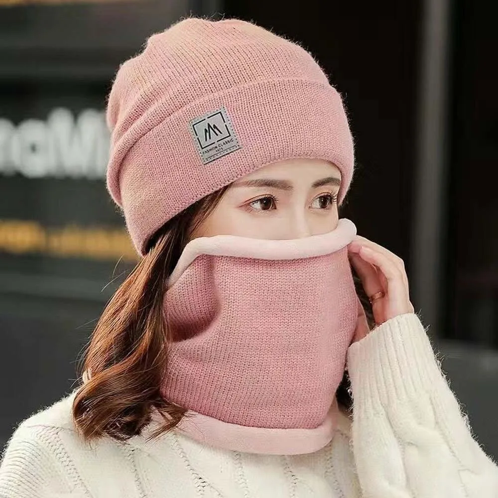 Versatile Elastic Cap and Scarf Suit Solid Color Trendy Winter Pullover Cap Soft All-match Compact Scarf Outdoor