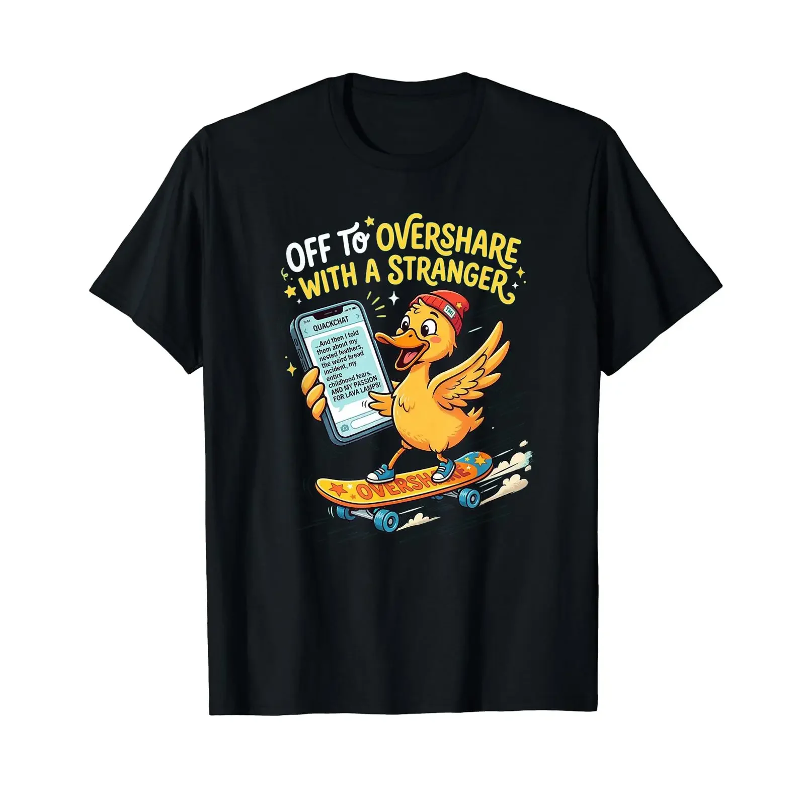 Off to Overshare with Strangers Funny Duck Skateboard T Shirt Affordable  vintage Washed designer clothes streetwear Stretched