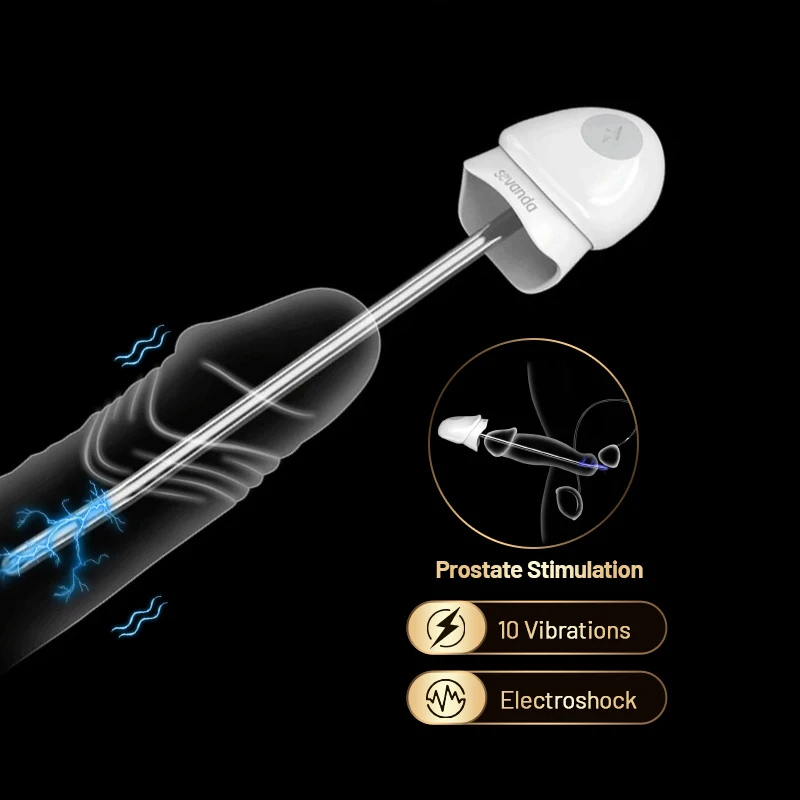 تهتز وصوت الإحليل الكهربائي من الفولاذ لإدخال مجرى البول، التمدد، الاستمناء - لعبة الجنس للبالغين للرجال للتمزح