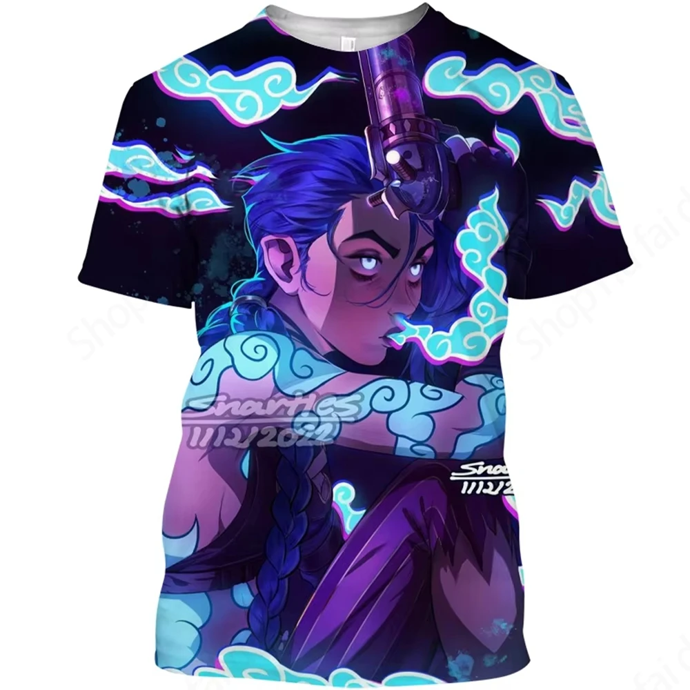 Nuevo juego de Anime Arcane League Jinx, camiseta con estampado 3d para hombres y mujeres, camiseta de moda para niños, camisetas de manga corta de Hip Hop, ropa para hombres