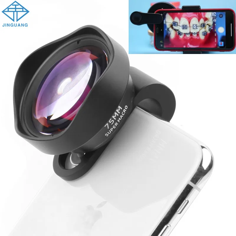 Dental Professional Phone Camera Lens 75mm Super Macro Lens HD DSLR Effect Clip-on for Phone Anamorphic Lens Fisheye Telephoto