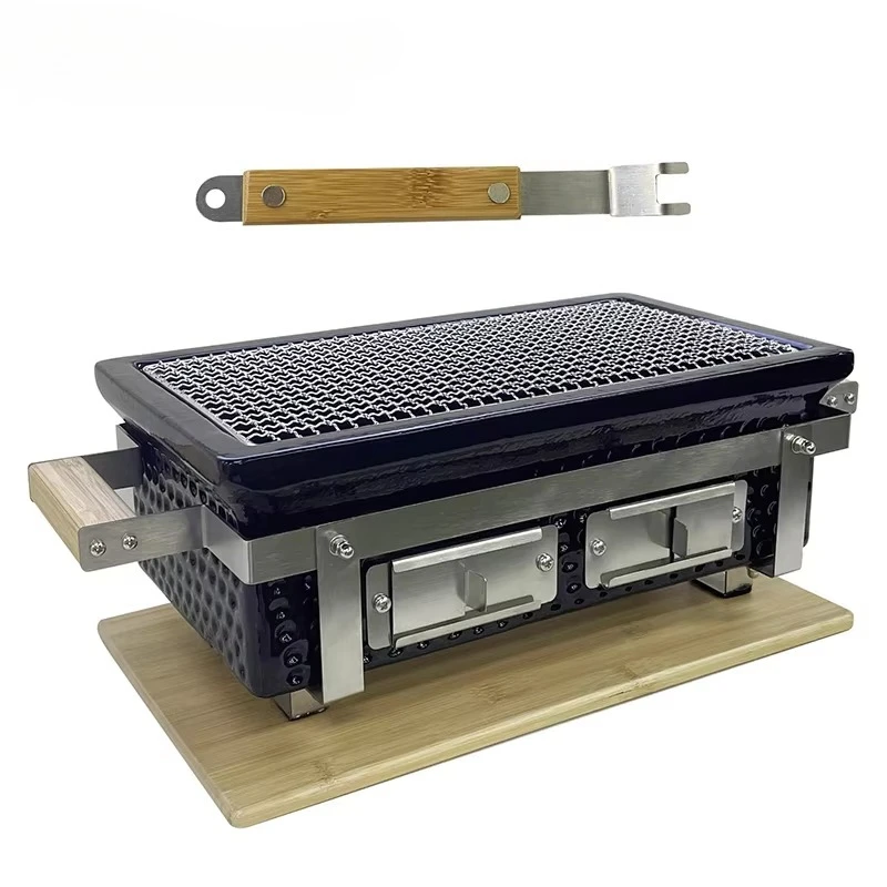 Portable Ceramic Rectangular Japanese Table Small Hibachi Grill BBQ Charcoal Outdoor Yakitori Grill