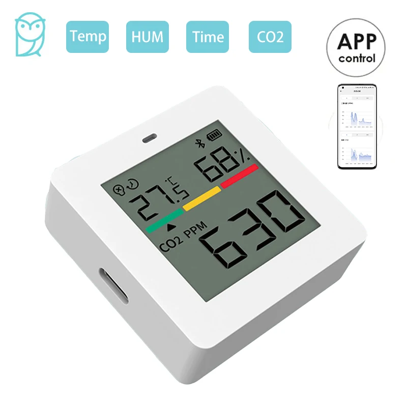 Miaomiaoce CO2 Air Quality Monitor Meter Digital Temperature Humidity Tester High Precision Sensor Clock Carbon Dioxide Detector