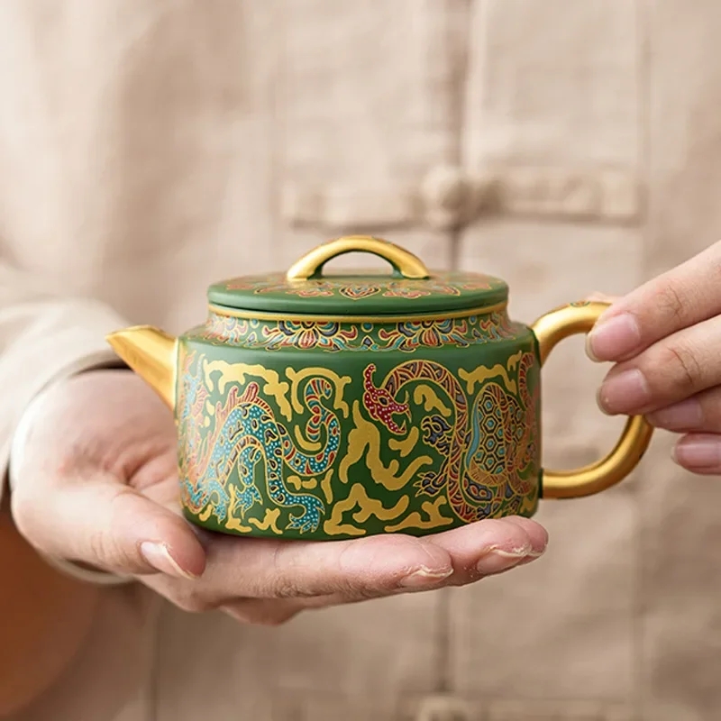 Unique Tea Maker Luxury Colorful Gift Teapot Set Green Clay Purple Clay Pot Hand-gilt Dragon and Phoenix Kung Fu Tea Set Teapot