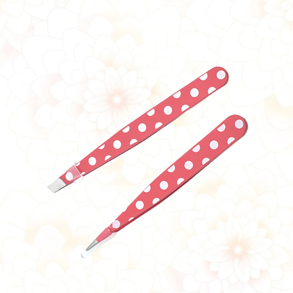 2pcs Stainless Steel Eyebrow Tweezers Slant Tip Portable Hair Removal Tool For Women Makeup Tweezers Eyelash Clip