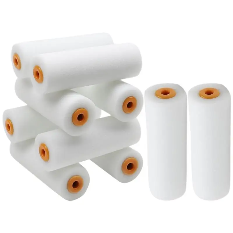 Mini rouleau à peinture avec manchons de couverture en éponge, brosse de remplacement pour réparation à domicile, outil de peinture murale, 10 pièces