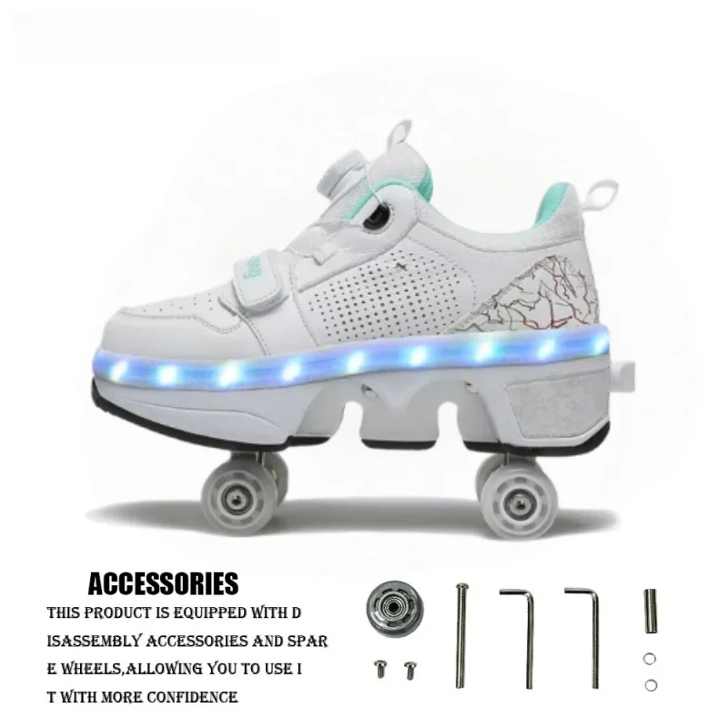 ローラーシューズ USB 充電 LED ライトアップ男の子女の子 4 輪スニーカースタイリッシュな大人カジュアルスケートボードスケートスポーツシューズ