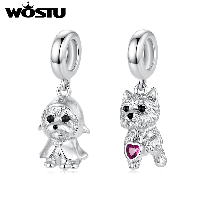 Wostu – pendentif porte-bonheur plaqué platine, perles d'animaux mignons avec cœur rouge pour femmes, bijoux Kawaii, cadeau à faire soi-même