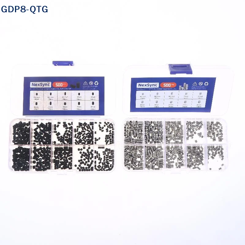NEW 500pcs M2.5 M3 M4 DIN913 304 Stainless Steel Black Hex Hexagon Socket Allen Flat Point Grub Bolt Set Screw Kit Box