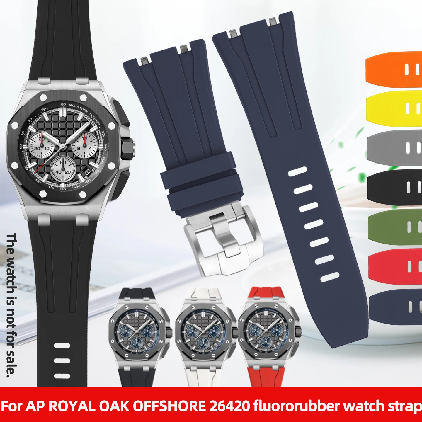 

FKM Replacement Watch Band For Audemars Piguet ROYAL OAK OFFSHORE 26420SO Sports Fluororubber Watch Strap 26mm Quick Release Men