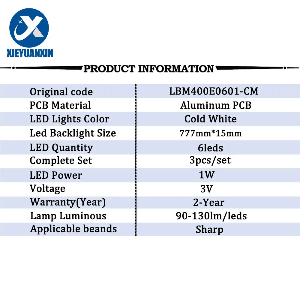 777 มม.3V 6 โคมไฟ LED TV Backlight บาร์สําหรับ Sharp 40 นิ้ว LBM400E0601-CM 3 ชิ้น/เซ็ตทีวีอะไหล่ซ่อม LC-40LE280X