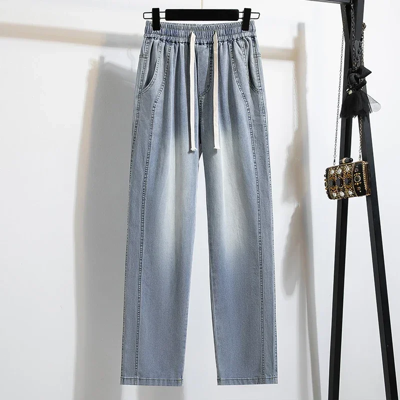 

Wide Leg Tencel Jeans Plus Size Pants Vintage Fashion Straight Casual Loose Denim Cargo Pants Autumn Korean Drawstring Y2K Jeans