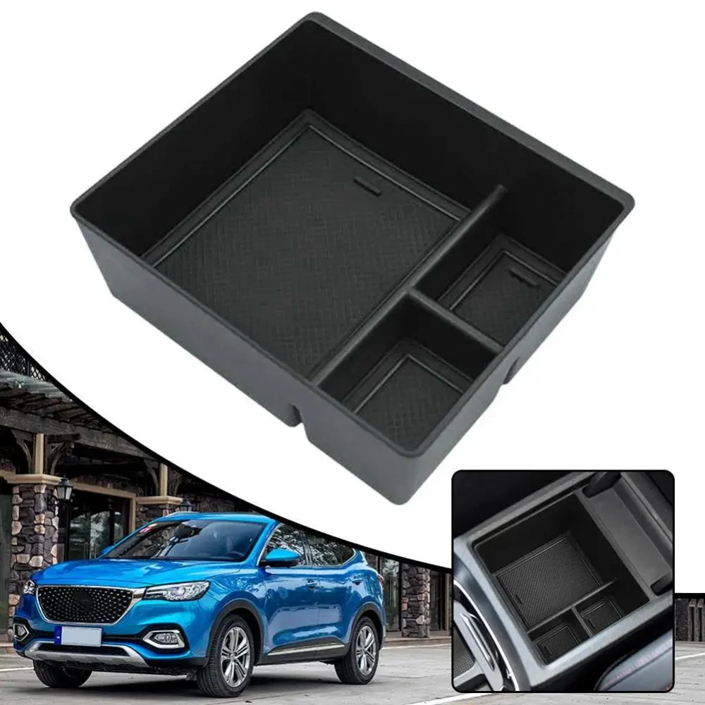 For MG HS EHS EV 2018-2024 Center Console Armrest Organizer Tray Durable ABS Black Storage Box With Divider Car Accessories