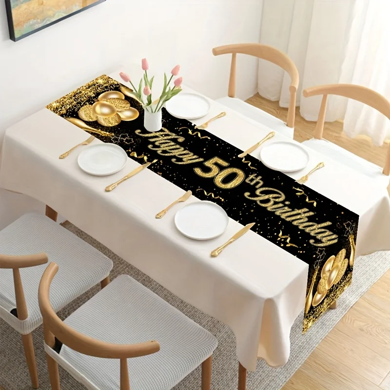 1 Stück Schwarz-Gold 50. Geburtstag Tischläufer Goldfolie Happy 50th Birthday Tischdekoration Tuch Erwachsenen Jubiläum Geburtstagsparty Deko Lange Tischdecke