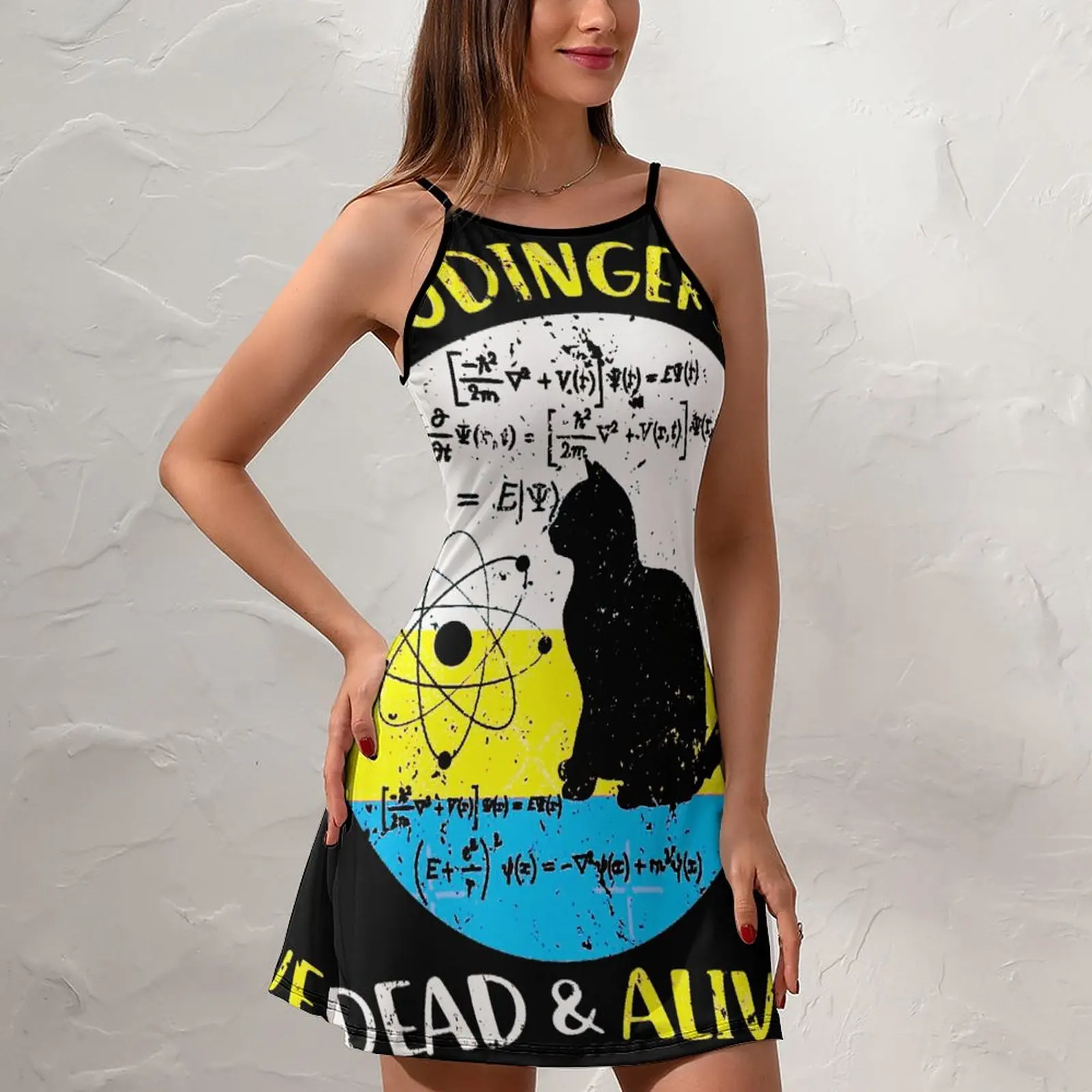 Wanted Erwin Schrodinger Cat 10 Funny Exotic Woman's Clothing  Women's Sling Dress Novelty  Parties Strappy Dress