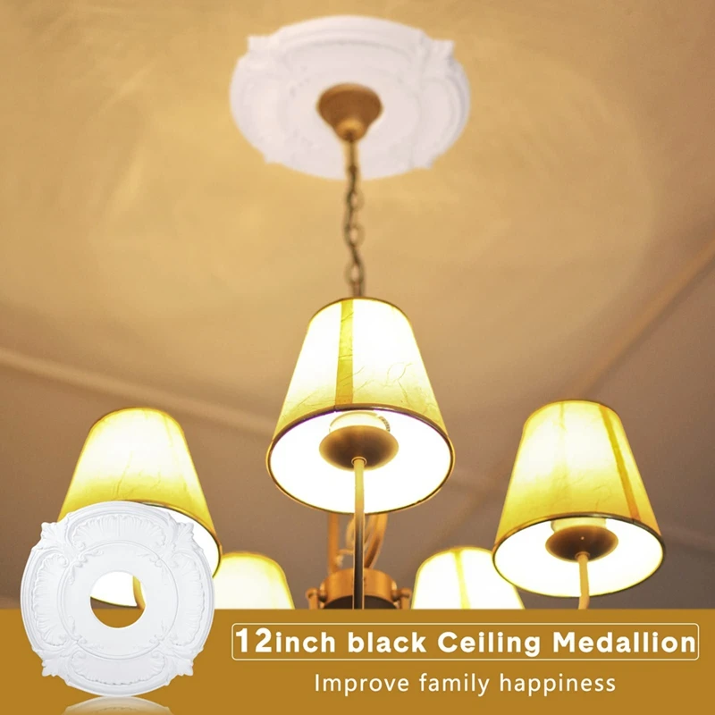 2 Pieces PU Ceiling Medallion Decorative Ceiling Fan Medallion For Light Fixtures Ceiling Fans Chandeliers, 12 Inch OD