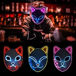 2024 Halloween Neon Mask Cosplay Japanese Anime Neon LED Demon Slayer Mask Halloween Party Costume Props
