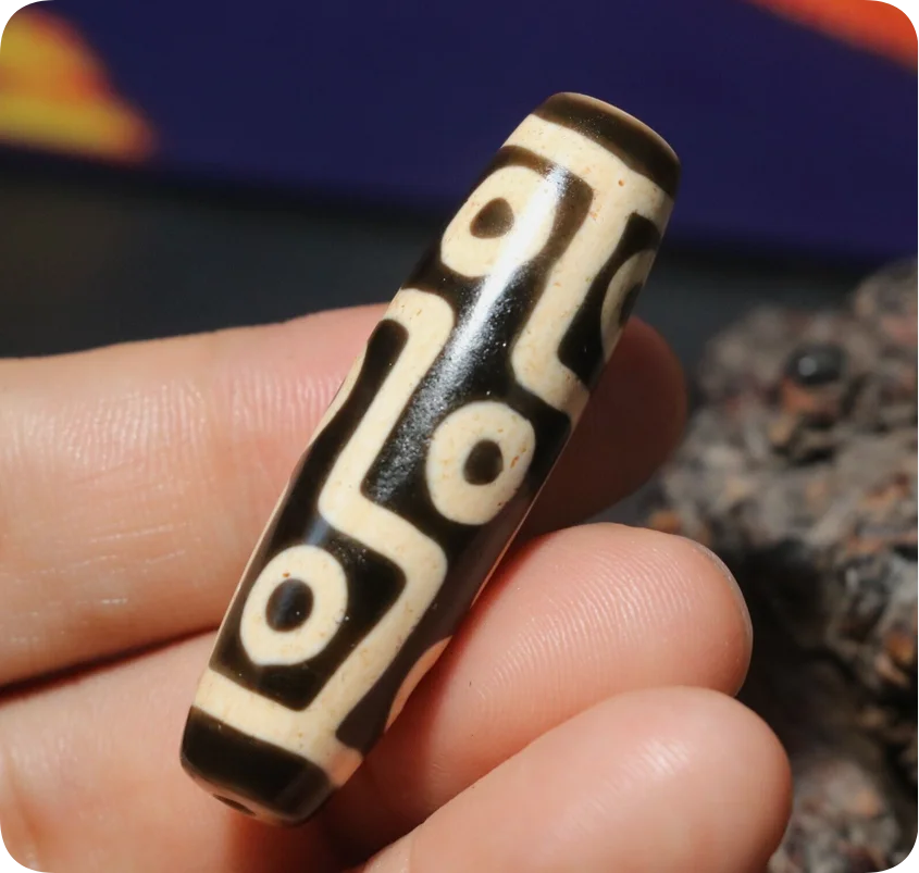 Energy Tibetan Old Agate Oily Fold Line 9 Eye Old Method dZi Bead Pendant 4A LzK